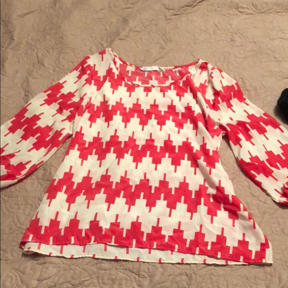 Pink and white blouse!